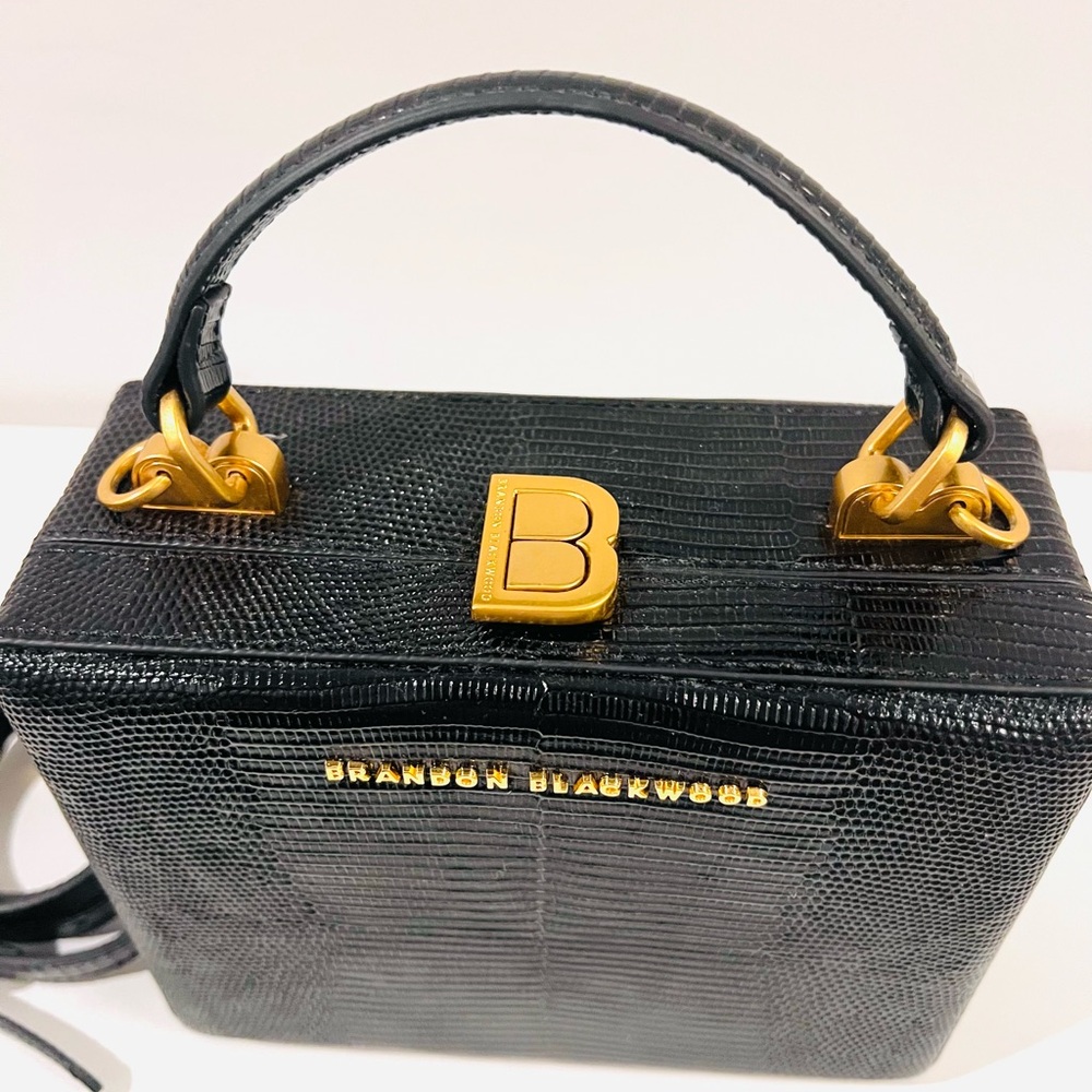 Brandon Blackwood Kendrick Trunk bag in Black lizard-embossed leather. - Picture 3 of 9